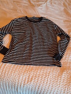 Zara Black and White Striped Crew Neck Top